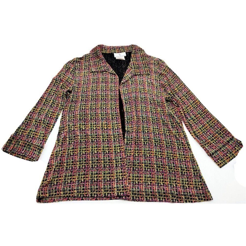 The Travel Collection Slinky Multi Color Cross Hatch Cardigan Size SML sm65957